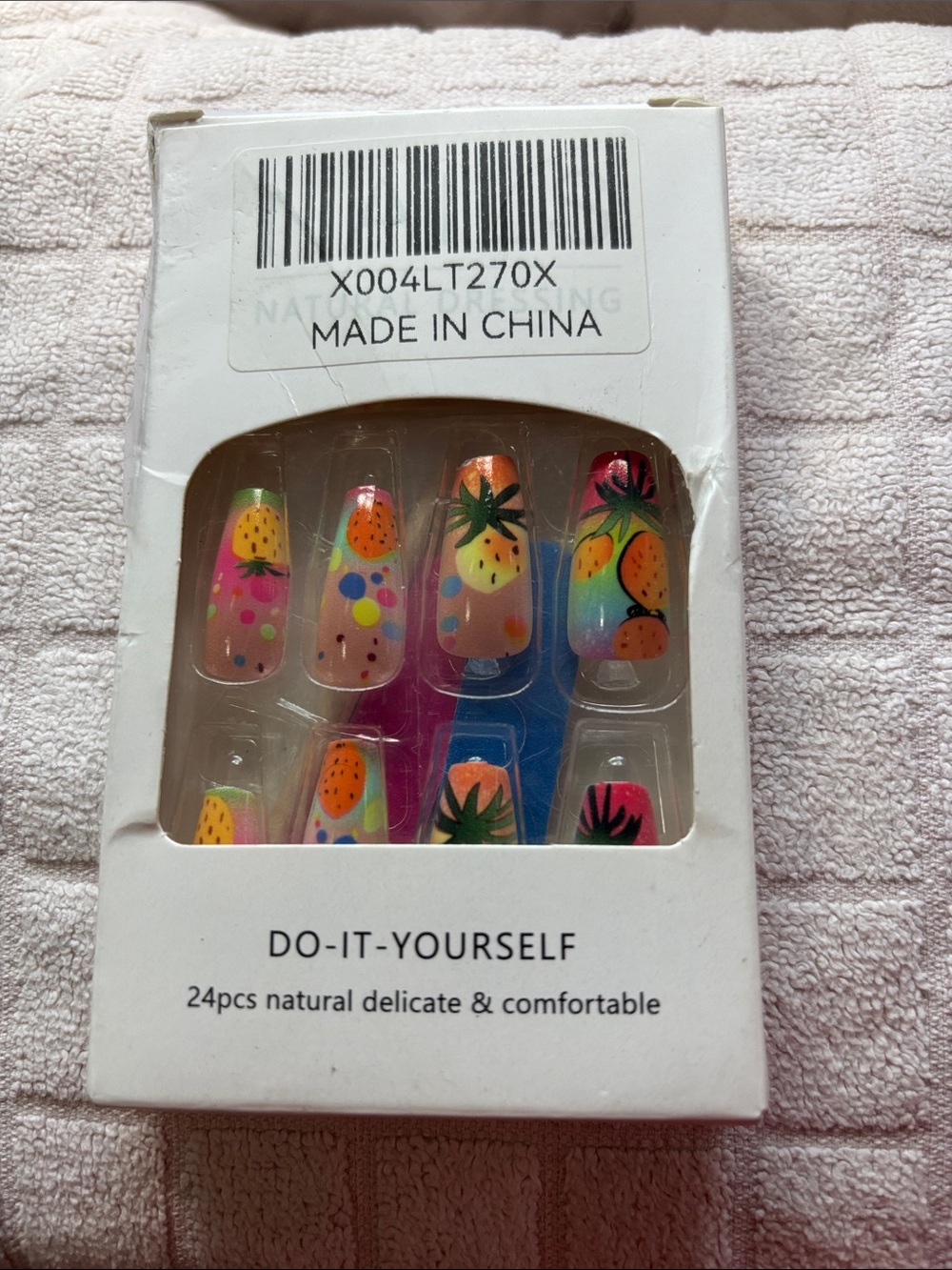 DIY  Pineapple Print Press-On Nails - Multicolor 24 pcs New